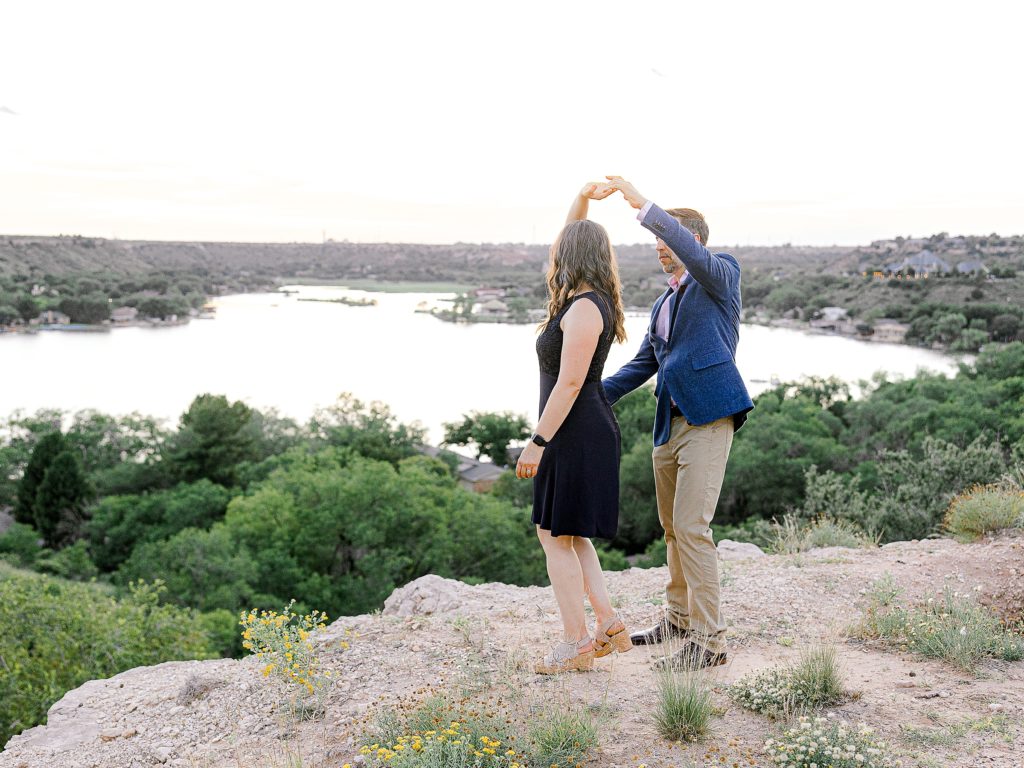 couple posing for engagement photos at ransom canyon